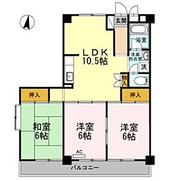 長瀬第2マンション 3LDKの間取図画像
