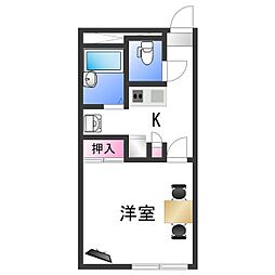 レオパレス一里松 2階1Kの間取り