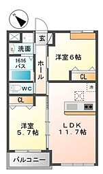 JR阪和線 浅香駅 徒歩7分の賃貸マンション 1階2LDKの間取り
