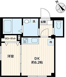 JR山手線 駒込駅 徒歩12分の賃貸マンション 1階1DKの間取り