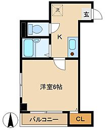フローラ 1Kの間取図画像