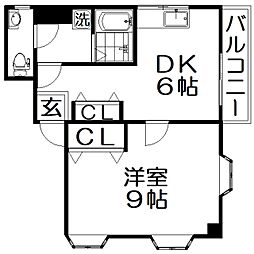 ハーモニーヒルズ下島 2階1DKの間取り
