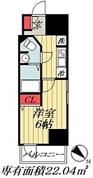 JR総武線 船橋駅 徒歩5分の賃貸マンション 5階1Kの間取り