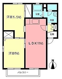ビューテラス緑ヶ丘 2LDKの間取図画像