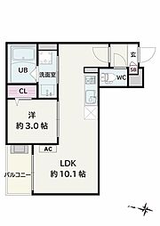 越谷市蒲生3丁目アパート 1LDKの間取図画像
