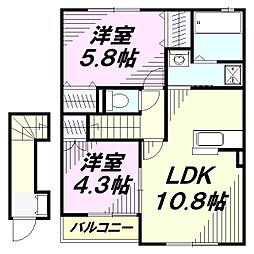 メゾンドールVII 2階2LDKの間取り