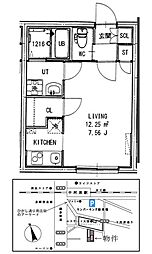 キャンパスツー 1Kの間取図画像