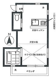 フラット鷹の台 2階ワンルームの間取り