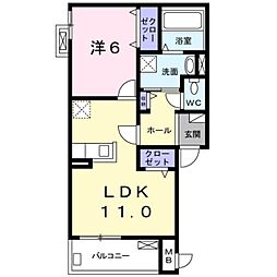 サニーハウス奏 2階1LDKの間取り