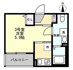 ベイルーム東本厚木 1Kの間取図画像