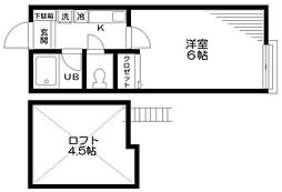 プランツ四季 2階1Kの間取り