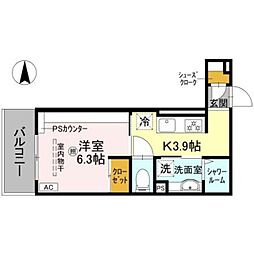 D-Luce寄合町 3階1Kの間取り