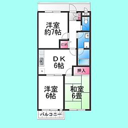 ローズガーデン 2階3DKの間取り