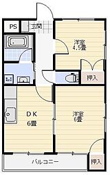 保ビル 3階2DKの間取り