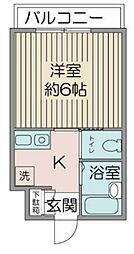 デア・ケーニッヒ 3階1Kの間取り