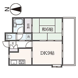バードタウン3番館 3階1DKの間取り
