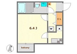 アールみずほ台 2階1Kの間取り