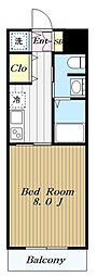 K.S.Pマンション 1Kの間取図画像