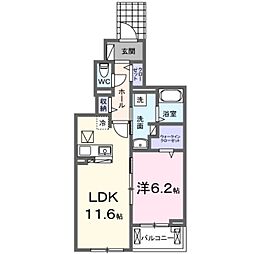 メゾン　ヴォロンテ　I 1階1LDKの間取り