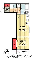 JR総武線 船橋駅 徒歩13分の賃貸アパート 2階1LDKの間取り