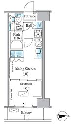 パークアクシス新宿百人町 1DKの間取図画像