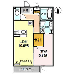 セントラルコート高井田 3階1LDKの間取り