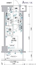 ヴァローレ松戸フィーロ 5階1Kの間取り