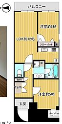 アルシェ上野松が谷 2LDKの間取図画像
