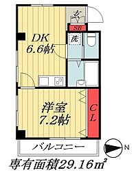 東京メトロ東西線 浦安駅 徒歩10分の賃貸マンション 3階1DKの間取り