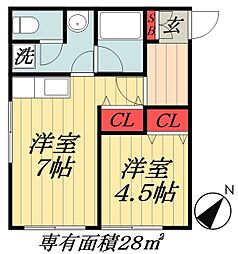 東京メトロ東西線 浦安駅 徒歩10分の賃貸マンション 2階1DKの間取り