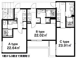 サルーテ相生 2階1Kの間取り