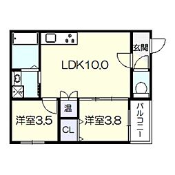 I maison Rhodon 3階2LDKの間取り