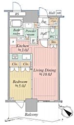 ブランズタワー豊洲 38階1LDKの間取り