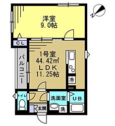 グランメゾン南流山 1階1LDKの間取り