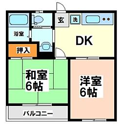 向新ハイツ 1階2DKの間取り