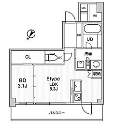 JMFレジデンス町田 2階1LDKの間取り
