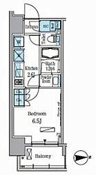 パークアクシス木場 6階1Kの間取り