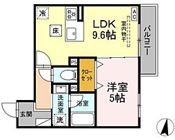 D'Bless川崎 East 1LDKの間取図画像