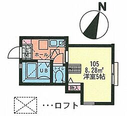G・Aヒルズ東白楽 1Kの間取図画像
