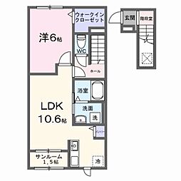 第2コーポマルニ 1LDKの間取図画像