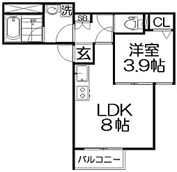 S Apt.門真城垣町 1階1DKの間取り