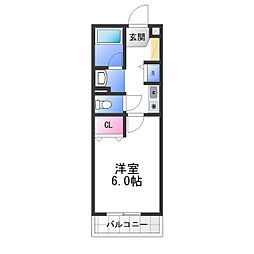 JR阪和線 富木駅 徒歩9分の賃貸マンション 4階1Kの間取り