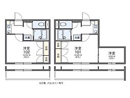 京王高尾線 狭間駅 徒歩19分の賃貸アパート 2階1Kの間取り