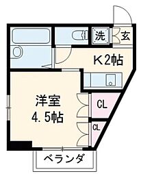ルーブル学芸大学 1Kの間取図画像