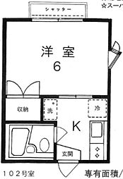 ベルゾーネプラザ 1Kの間取図画像