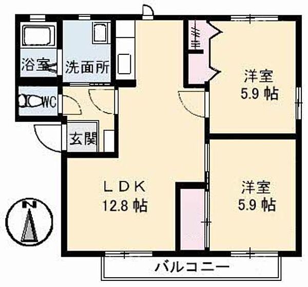 グランカーサ安岡　III棟 C0202｜山口県下関市安岡町４丁目(賃貸アパート2LDK・2階・54.34㎡)の写真 その2