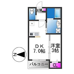 九間町シーエム・サンク 1DKの間取図画像