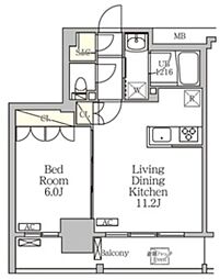 ジオエント白金台 2階1LDKの間取り