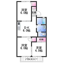 セジュール梅ノ木B棟 1階3DKの間取り