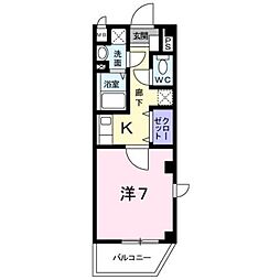オルジュ本町II 2階1Kの間取り